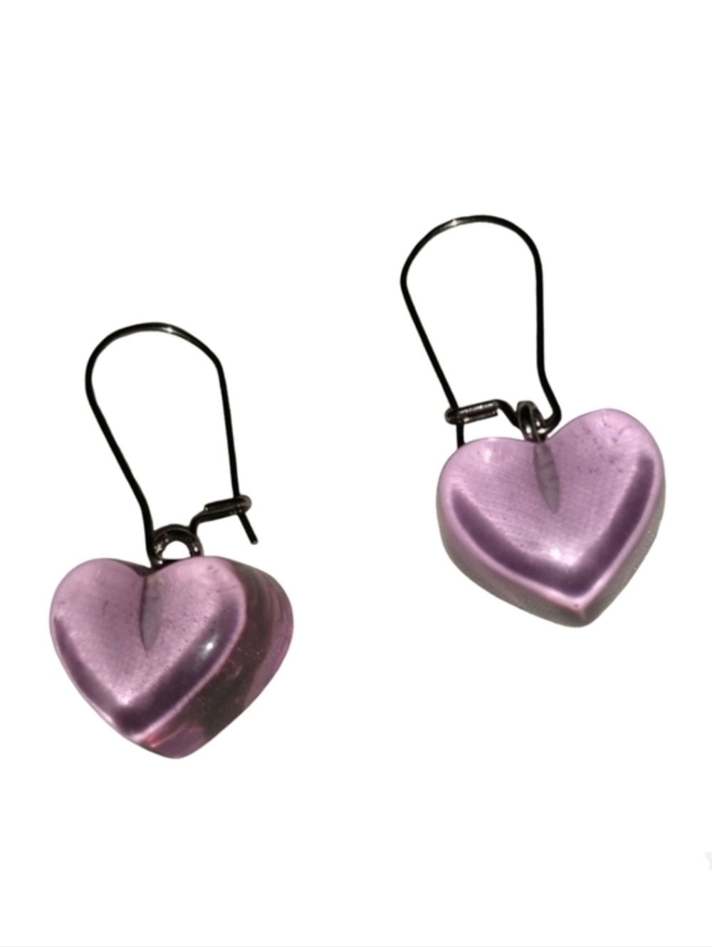 Lavender Purple Heart Candy 80s Retro Handmade Earrings Hearts Stainless Steel